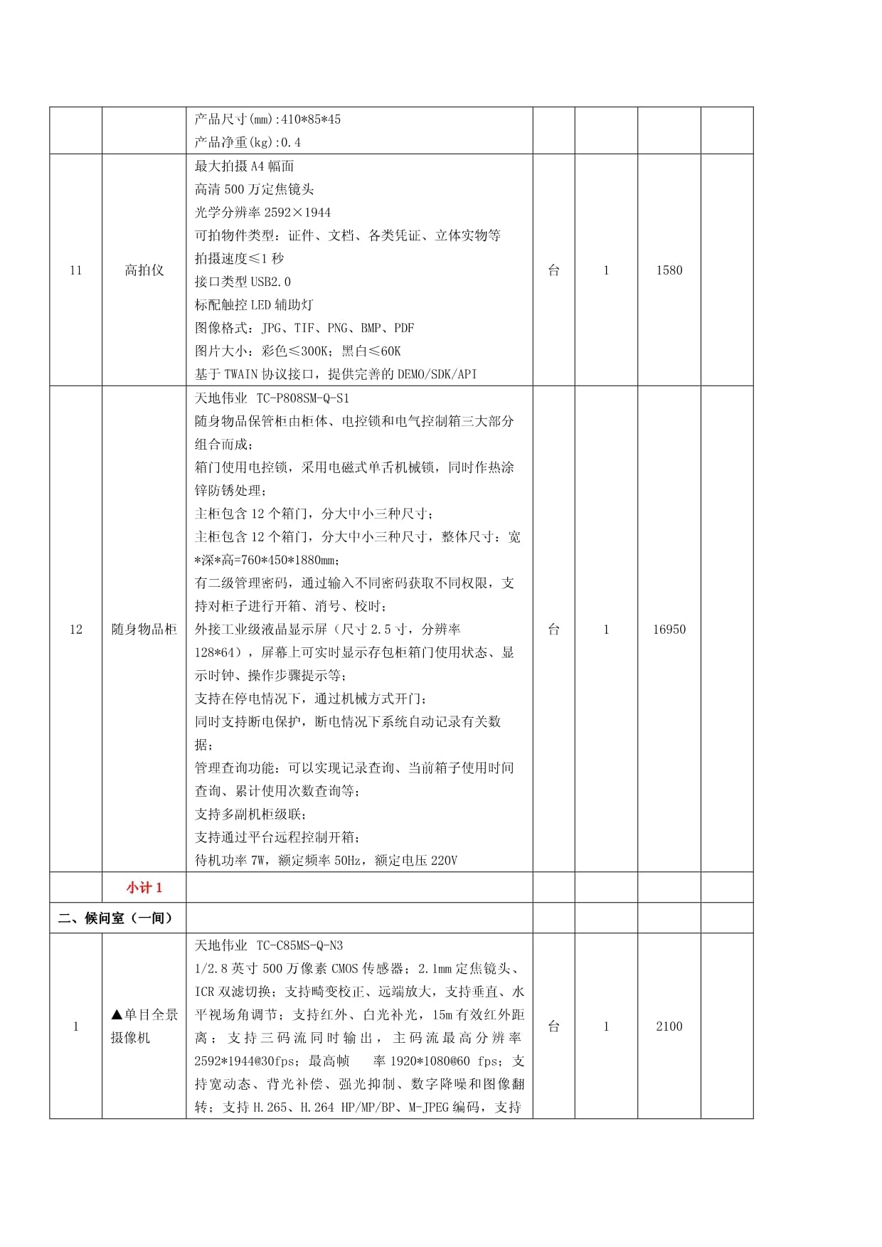 分项报价明细表